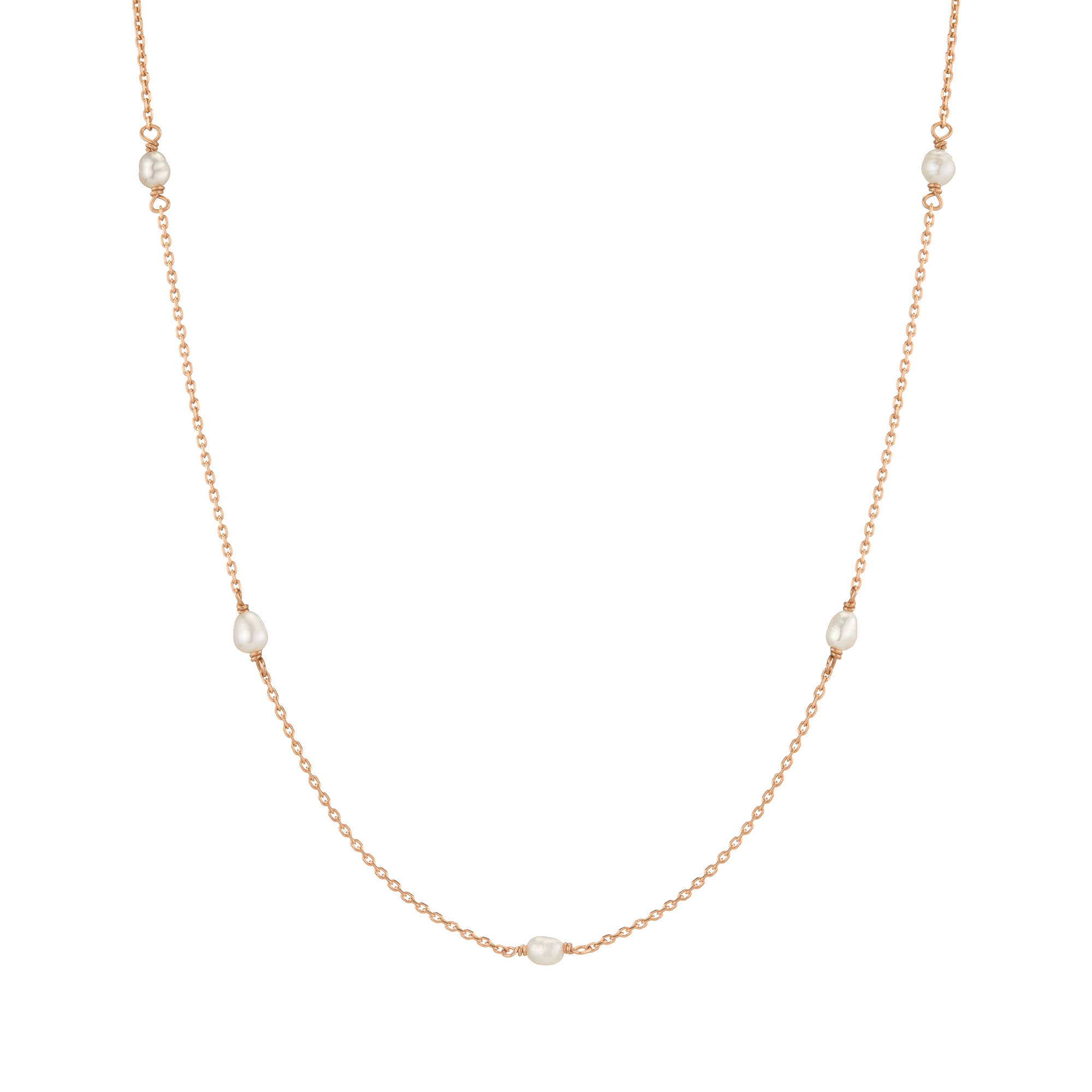 Endless Pearl Station Necklace in Yellow, Rose or White Gold