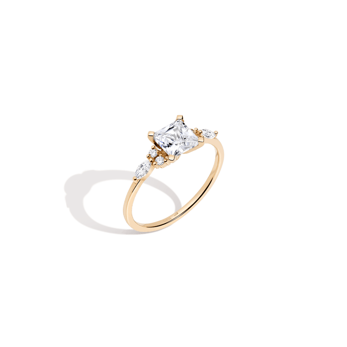 Princess Cut Floral Diamond Ring 14K 18K Platinum Yellow Gold Lab-grown Natural First