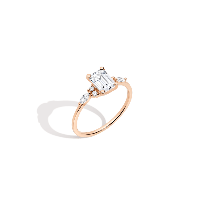 Emerald Cut Floral Diamond Ring 14K 18K Platinum Rose Gold Lab-grown Natural First