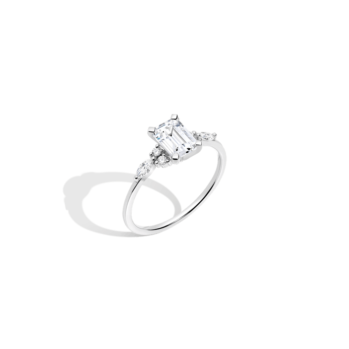 Emerald-Cut Floral Diamond Ring