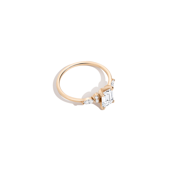 Emerald Cut Floral Diamond Ring 14K 18K Platinum Yellow Gold Lab-grown Natural