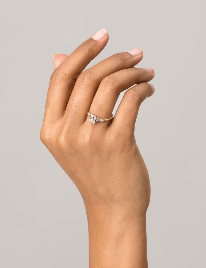 Emerald-Cut Floral Diamond Ring
