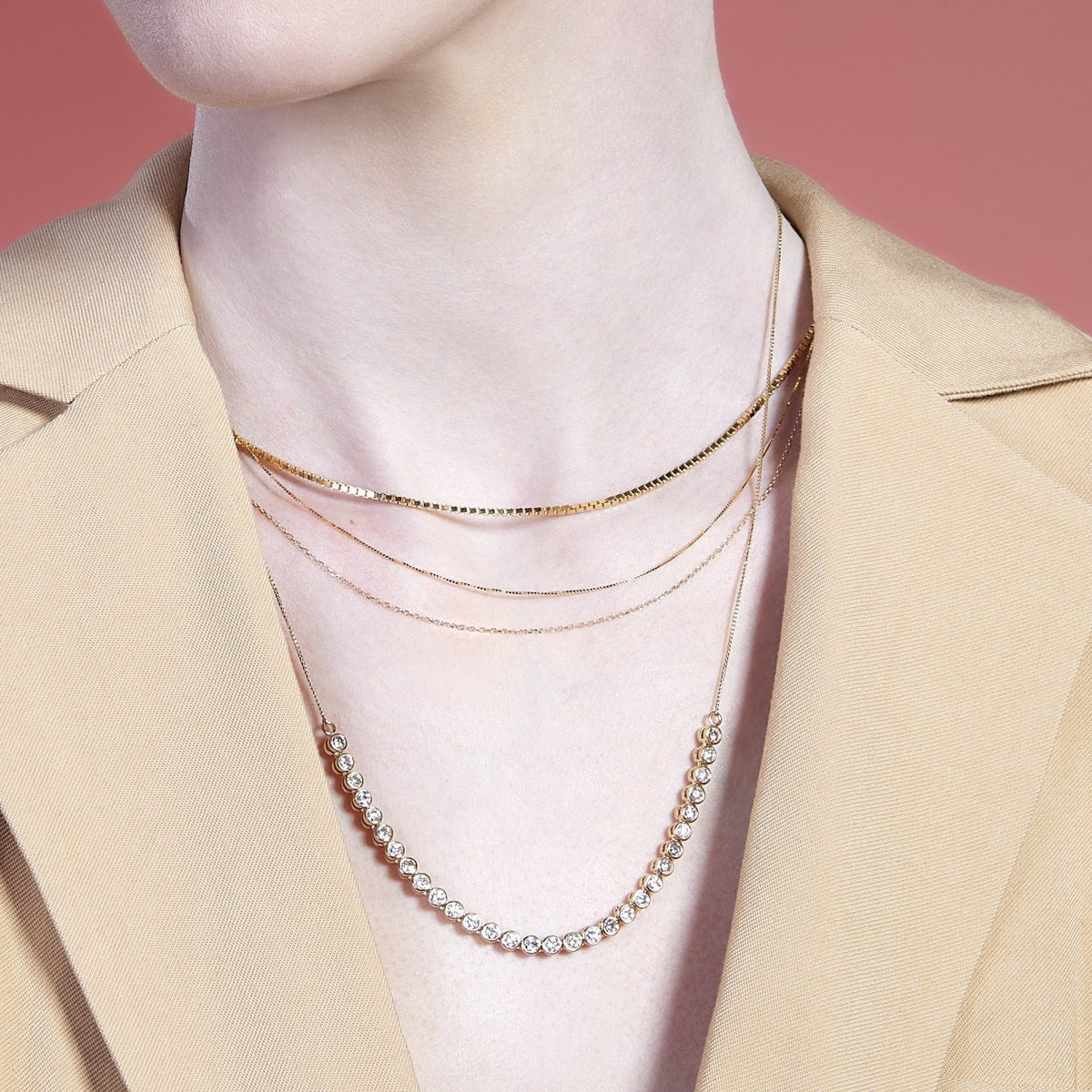 Necklace - Rose Gold - Box Chain White Cz Studded Ball | Gujjadi Swarna  Jewellers