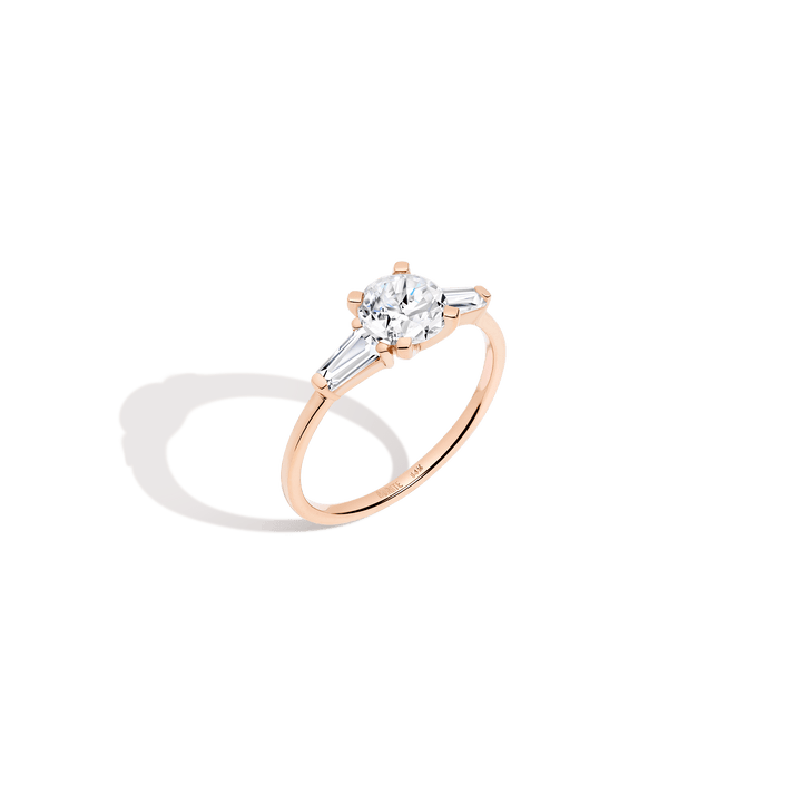 Round Diamond Tapered Baguette Diamond Ring 14K 18K Platinum Rose Gold Lab-grown Natural First