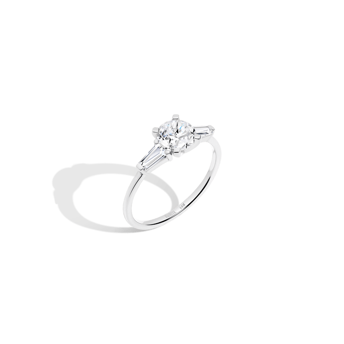 Round Diamond Tapered Baguette Diamond Ring