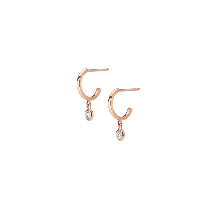 Huggie Earrings with Bezel Rose Gold Vermeil 14k Rose Gold 18k Rose Gold White Diamonds   First Single | Pair |