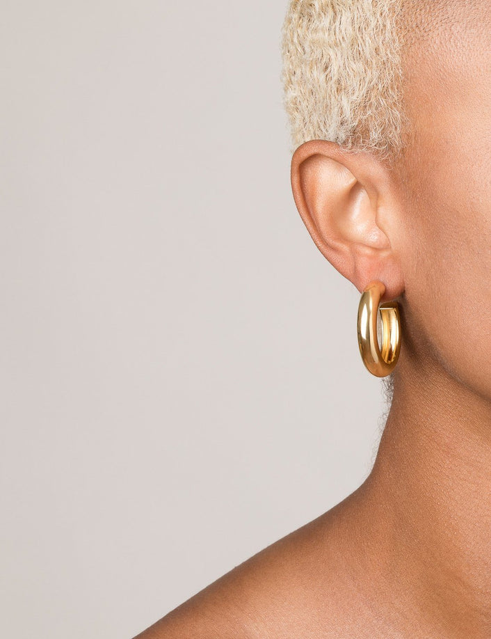 Gold Round Edge Hoop Earrings Large