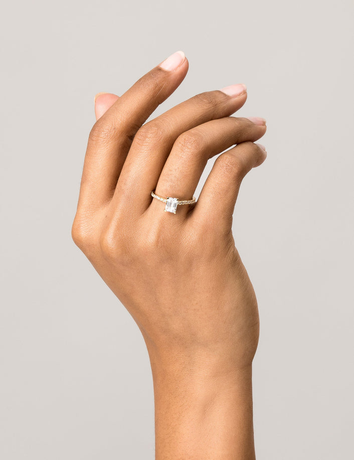 Pavé Emerald-Cut Solitaire Diamond Ring
