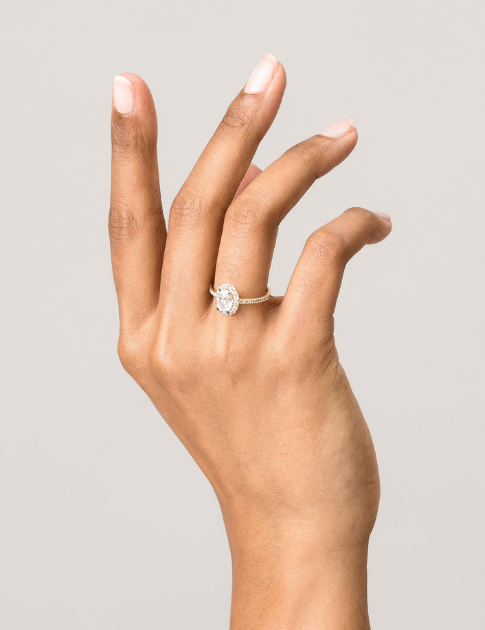 Pavé Oval-Cut Halo Diamond Ring