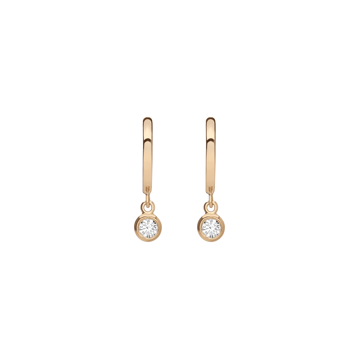 Huggie Earrings with Bezel Yellow Gold Vermeil 14k Yellow Gold 18k Yellow Gold White Diamonds    Single | Pair |