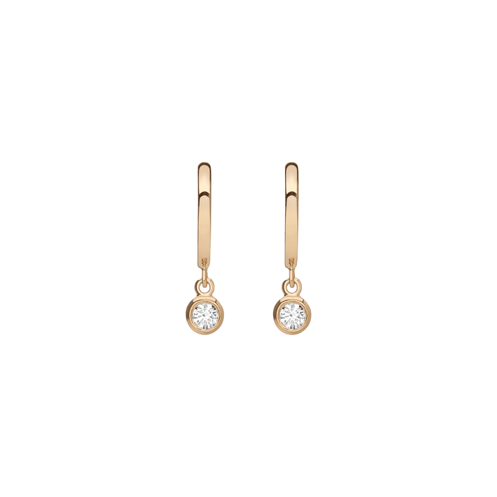 Huggie Earrings with Bezel Yellow Gold Vermeil 14k Yellow Gold 18k Yellow Gold White Diamonds    Single | Pair |