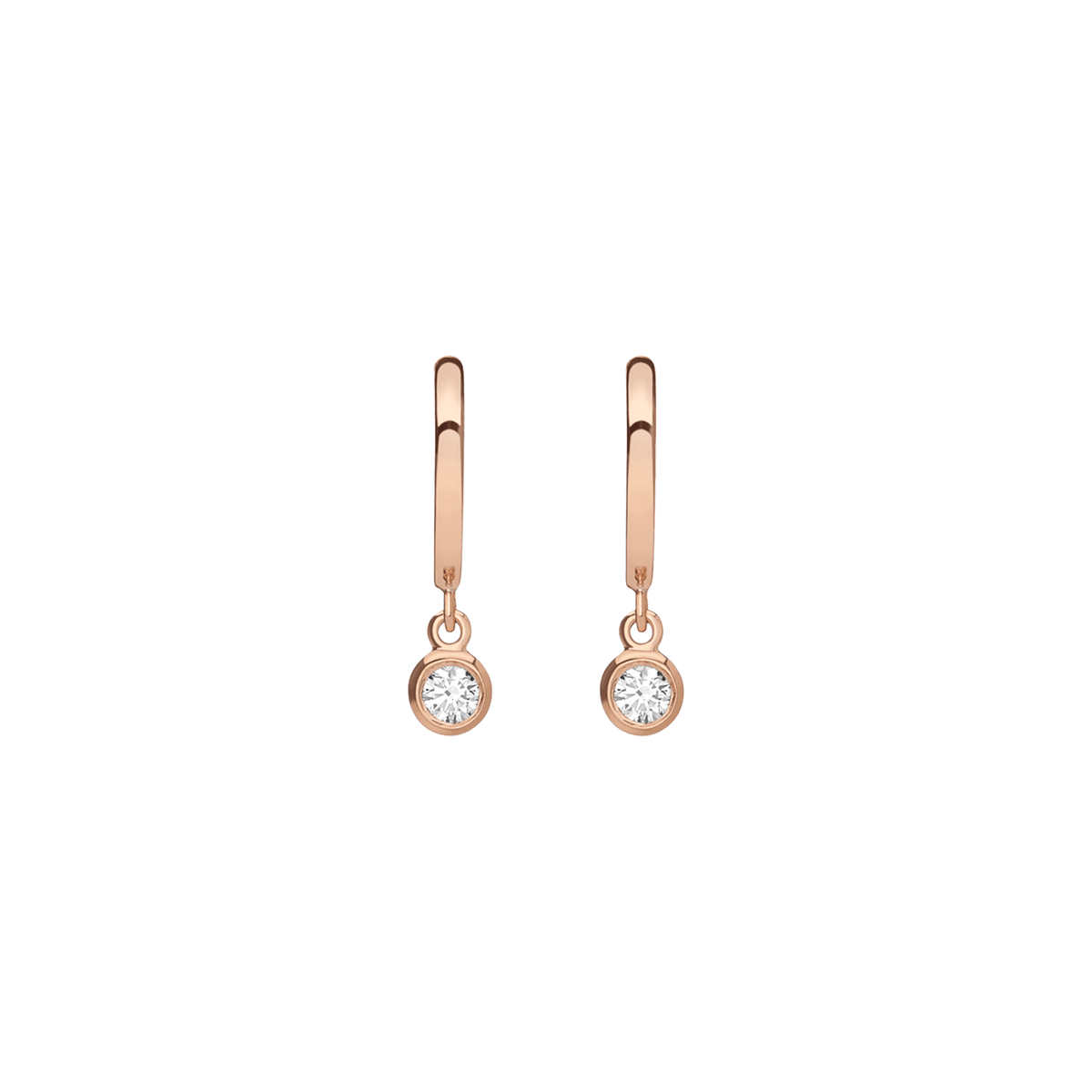 Huggie Earrings with Bezel Rose Gold Vermeil 14k Rose Gold 18k Rose Gold White Diamonds    Single | Pair |