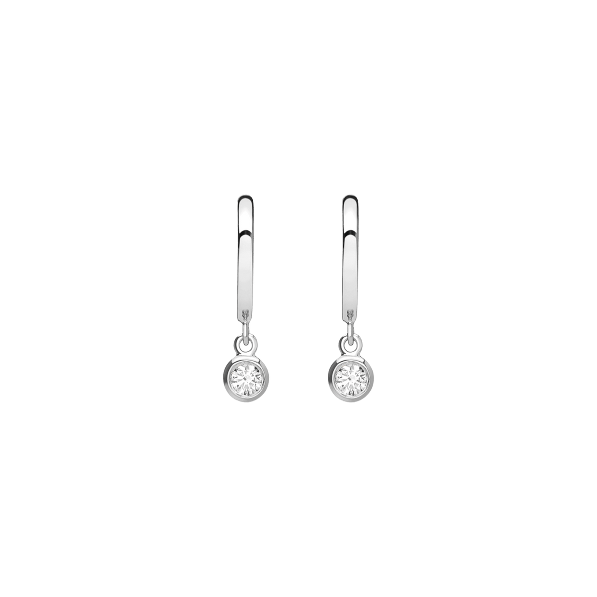 Huggie Earrings with Bezel White Gold Vermeil 14k White Gold 18k White Gold White Diamonds    Single | Pair |