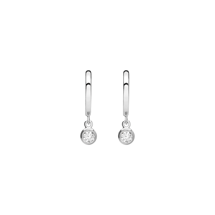 Huggie Earrings with Bezel White Gold Vermeil 14k White Gold 18k White Gold White Diamonds    Single | Pair |