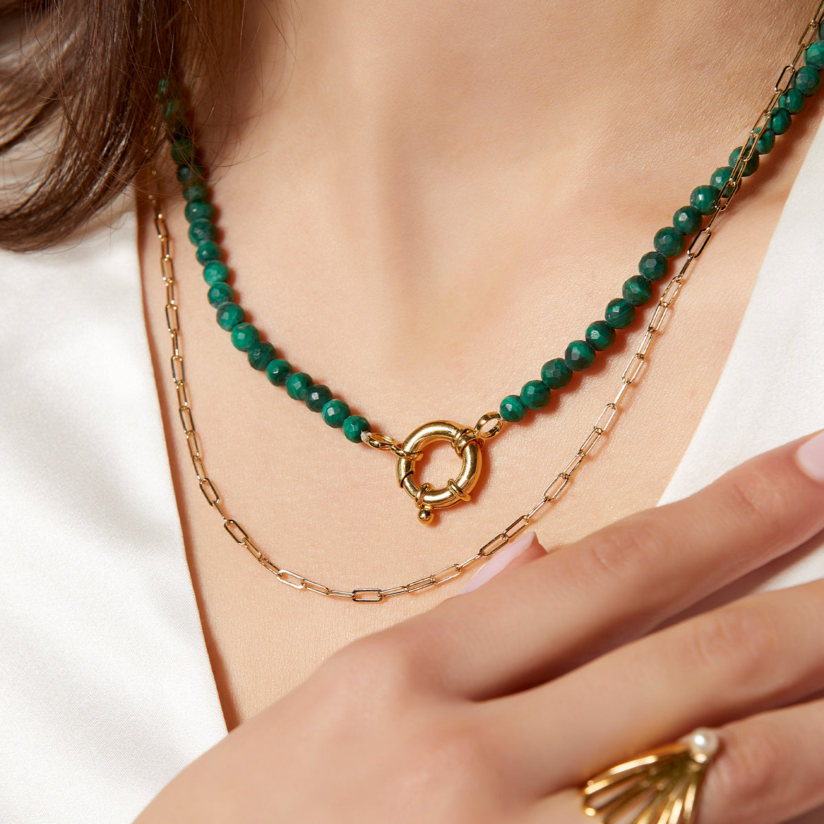 22K Gold Emeralds Necklace & Drop Earrings Set - 235-SET213 in 32.200 Grams