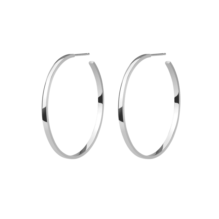 Hoop Earrings Sterling Silver White Gold Vermeil 14k White Gold 18k White Gold Half Side    Front First Pair | Single |