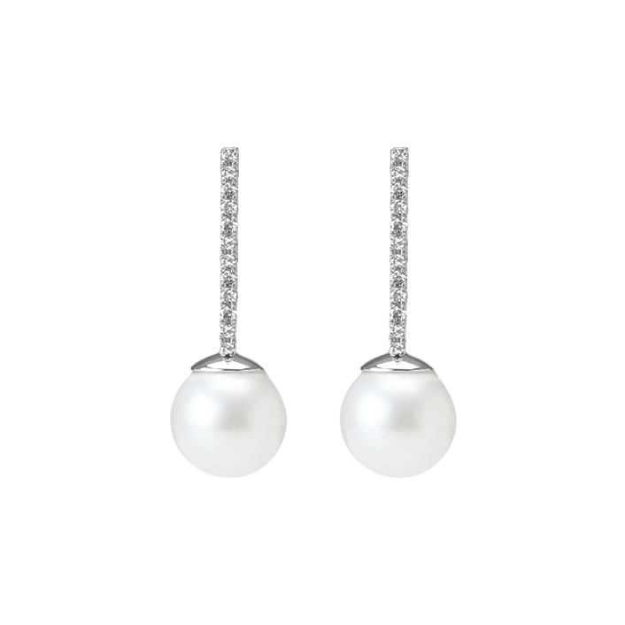 Proud Pearl Earrings  Sterling Silver White Gold Vermeil 14k White Gold 18k White Gold White Diamonds  First   Pair | Single |