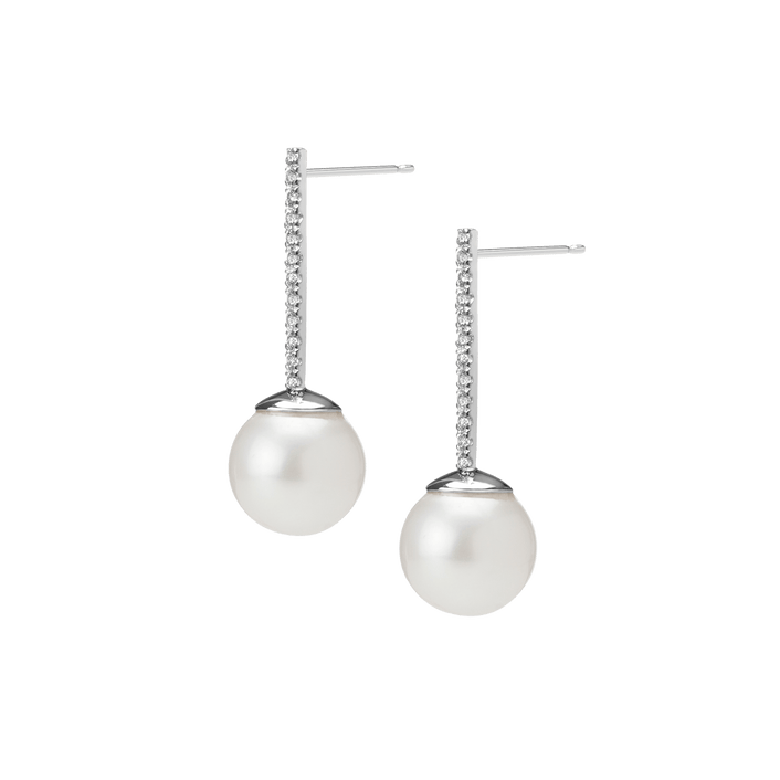 Proud Pearl Earrings  Sterling Silver White Gold Vermeil 14k White Gold 18k White Gold White Diamonds Half Side   Pair | Single |