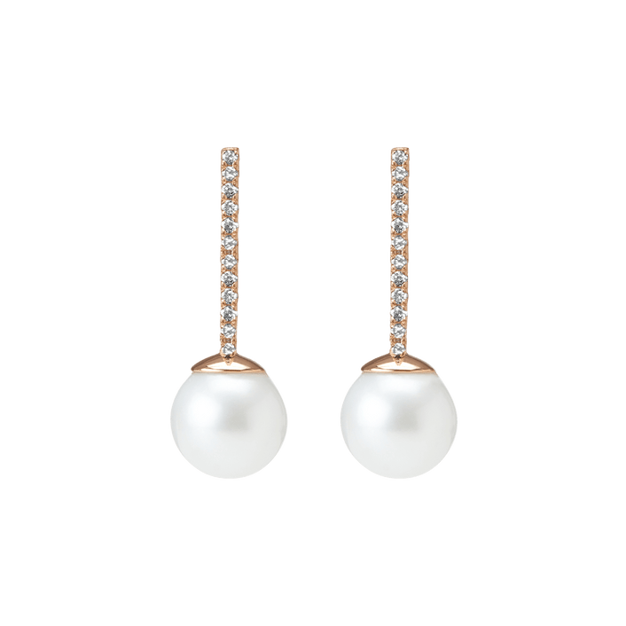 Proud Pearl Earrings  Rose Gold Vermeil 14k Rose Gold 18k Rose Gold White Diamonds    Front First Pair | Single |