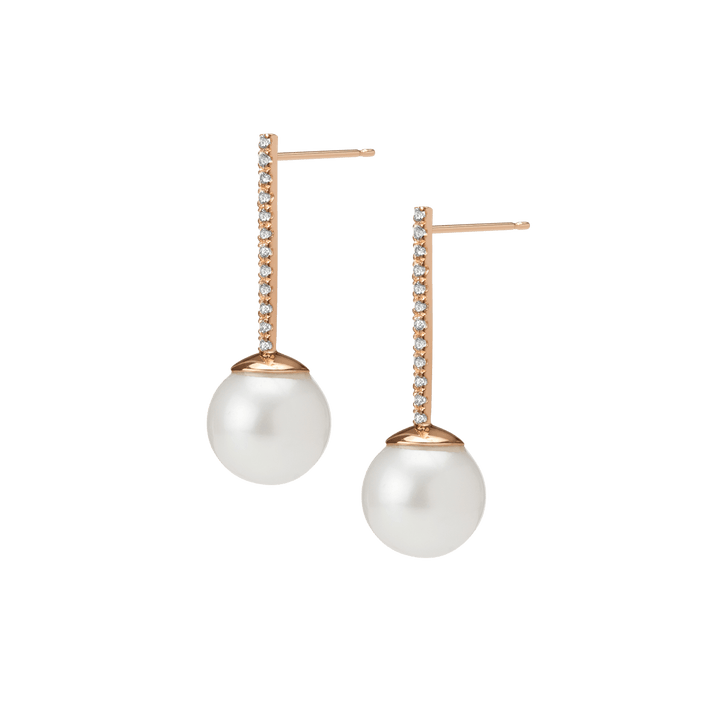 Proud Pearl Earrings  Rose Gold Vermeil 14k Rose Gold 18k Rose Gold White Diamonds Pair | Single |