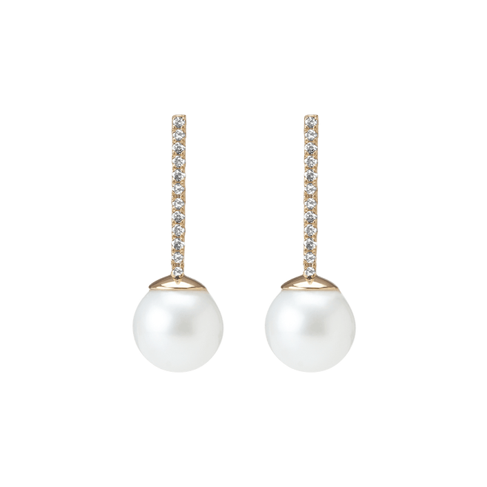 Proud Pearl Earrings  Yellow Gold Vermeil 14k Yellow Gold 18k Yellow Gold White Diamonds     Front First Pair | Single |