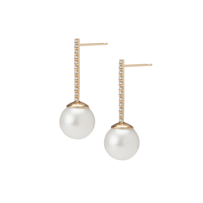 Proud Pearl Earrings  Yellow Gold Vermeil 14k Yellow Gold 18k Yellow Gold White Diamonds  Pair | Single |