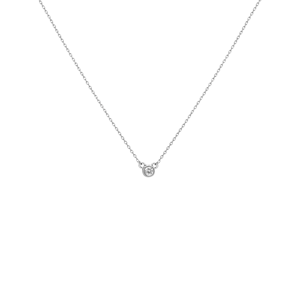 Diamond Bezel Necklace Sterling Silver White Gold Vermeil 14k White Gold 18k White Gold White Diamonds     Front First