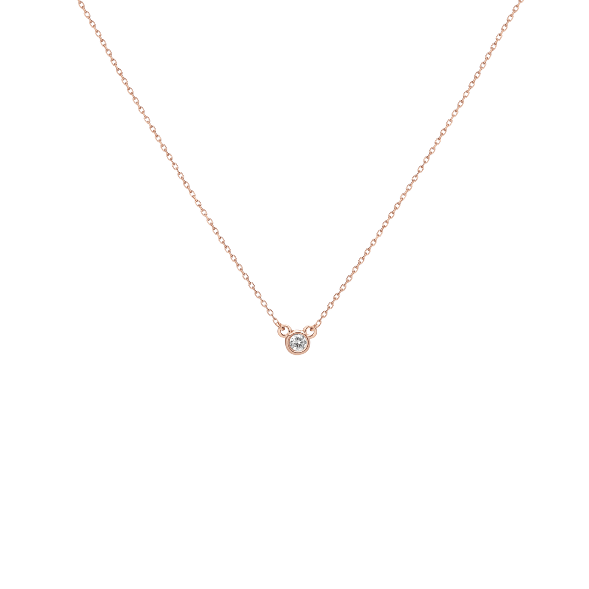 Diamond Bezel Necklace Rose Gold Vermeil 14k Rose Gold 18k Rose Gold White Diamonds     Front First
