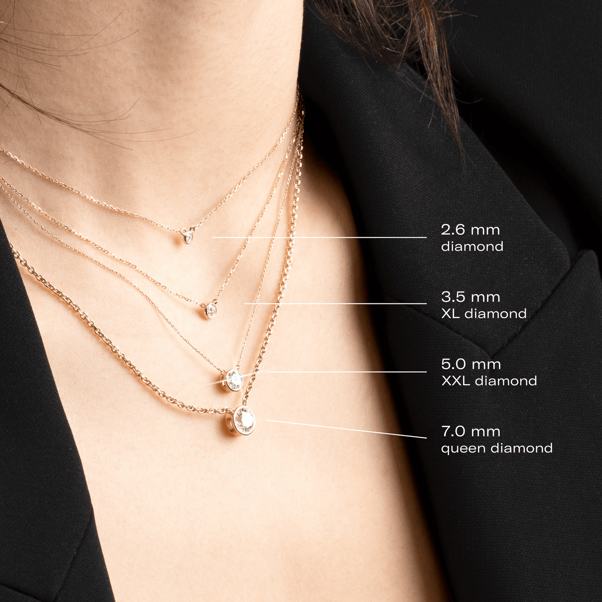 Bezel set diamond necklace rose gold deals