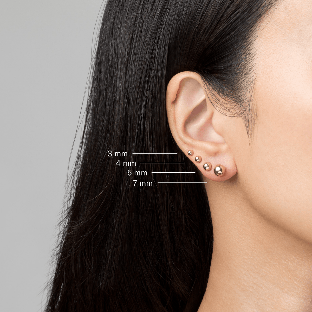 3mm Ball Stud Piercing Earrings in 14K Solid Gold - Short Post