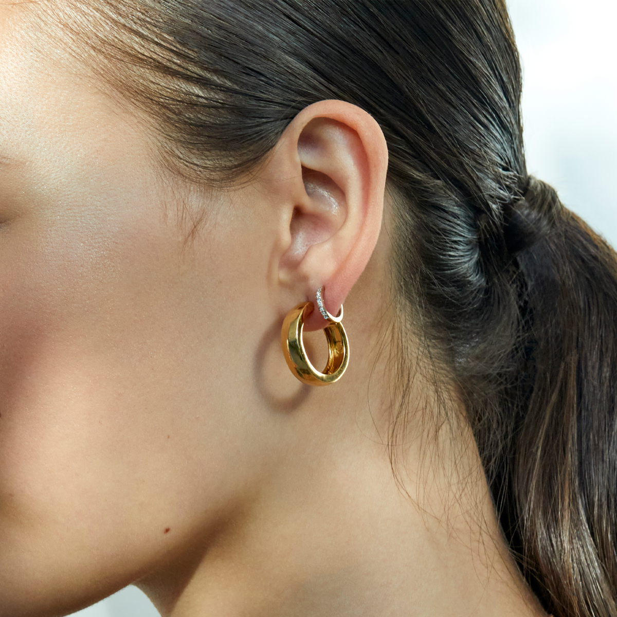 Gold Square Edge Hoops Medium in Yellow Rose or White Gold
