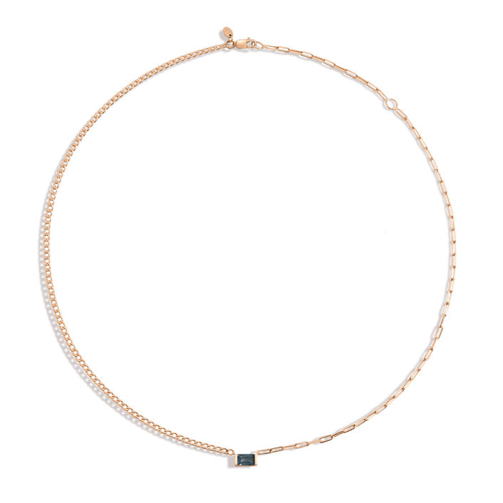 AURATE X MICHELLE: Tranquility Blue Topaz Chain Necklace Vermeil Rose Gold