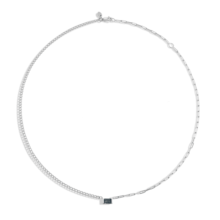 AURATE X MICHELLE: Tranquility Blue Topaz Chain Necklace Vermeil White Gold